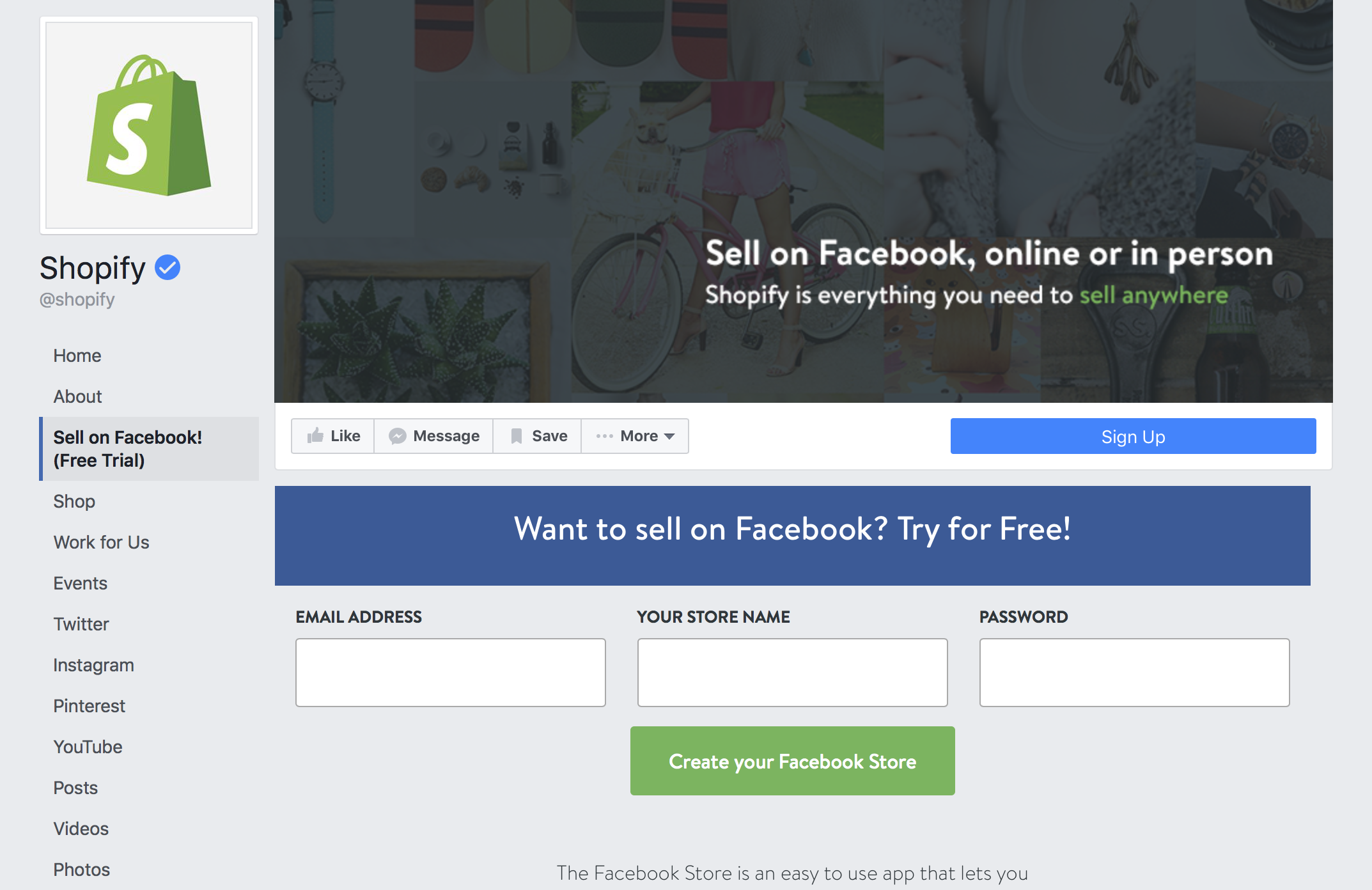 Shopify Facebook store