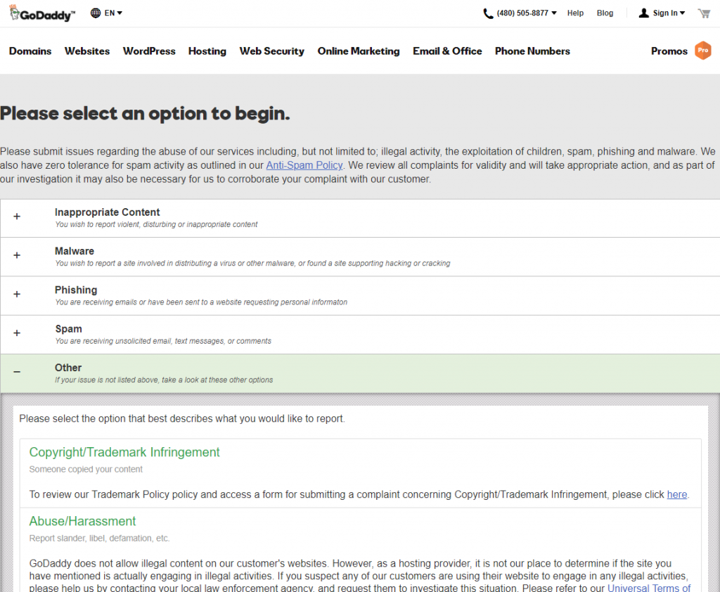 reporting piracy to a hosting company