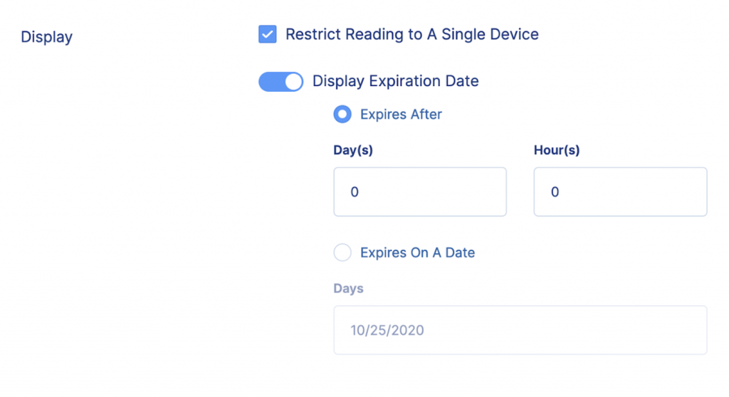 control display with ebook DRMs