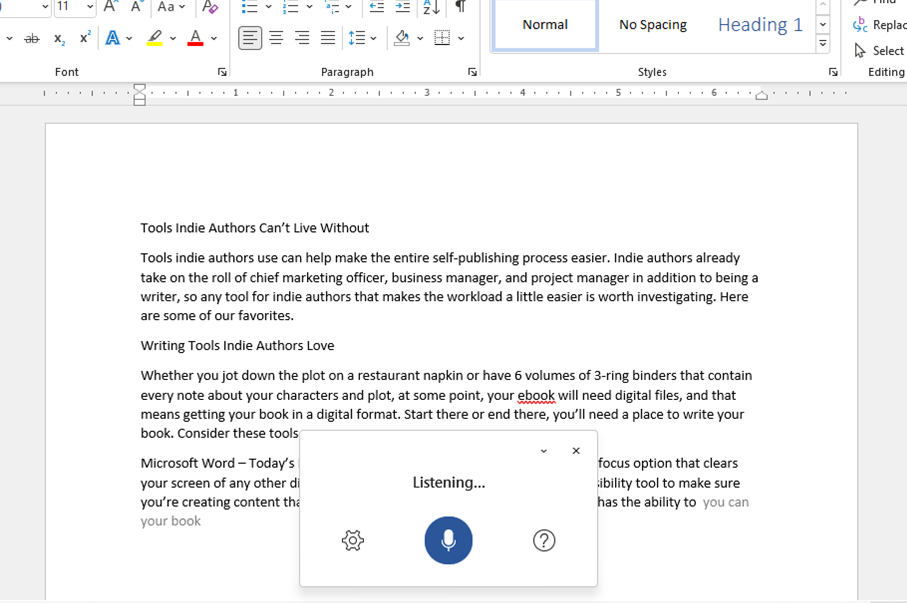 MS Word dictation